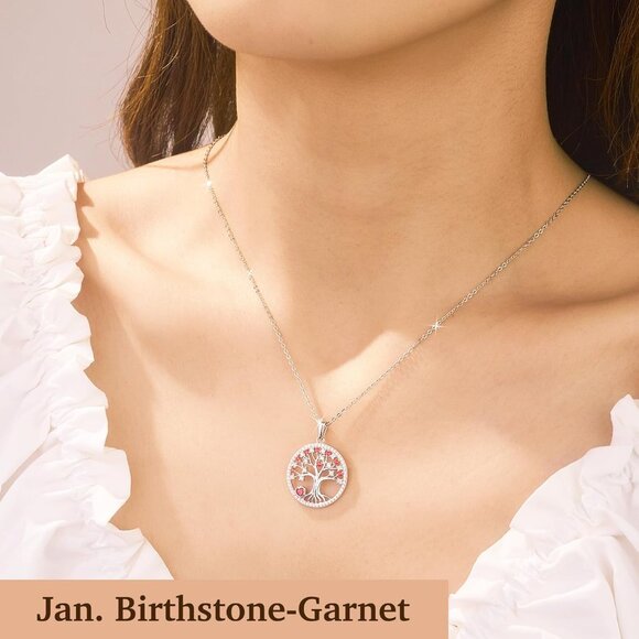 Women's Red Sterling Pendant Charm Adjustable Chain Birthstone Tree Necklace - Picture 2 of 6